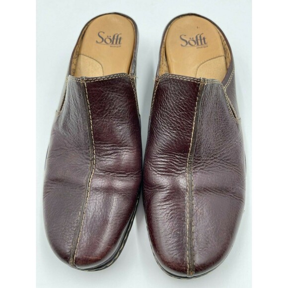 Sofft Women's Brown Leather Slide Comfort Heel Mules Size 9M  EUC - Picture 1 of 6